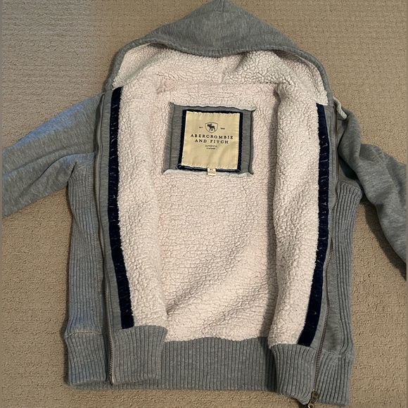 Abercrombie and fitch original grey fuzzy zip hoodie - Picture 1 of 8